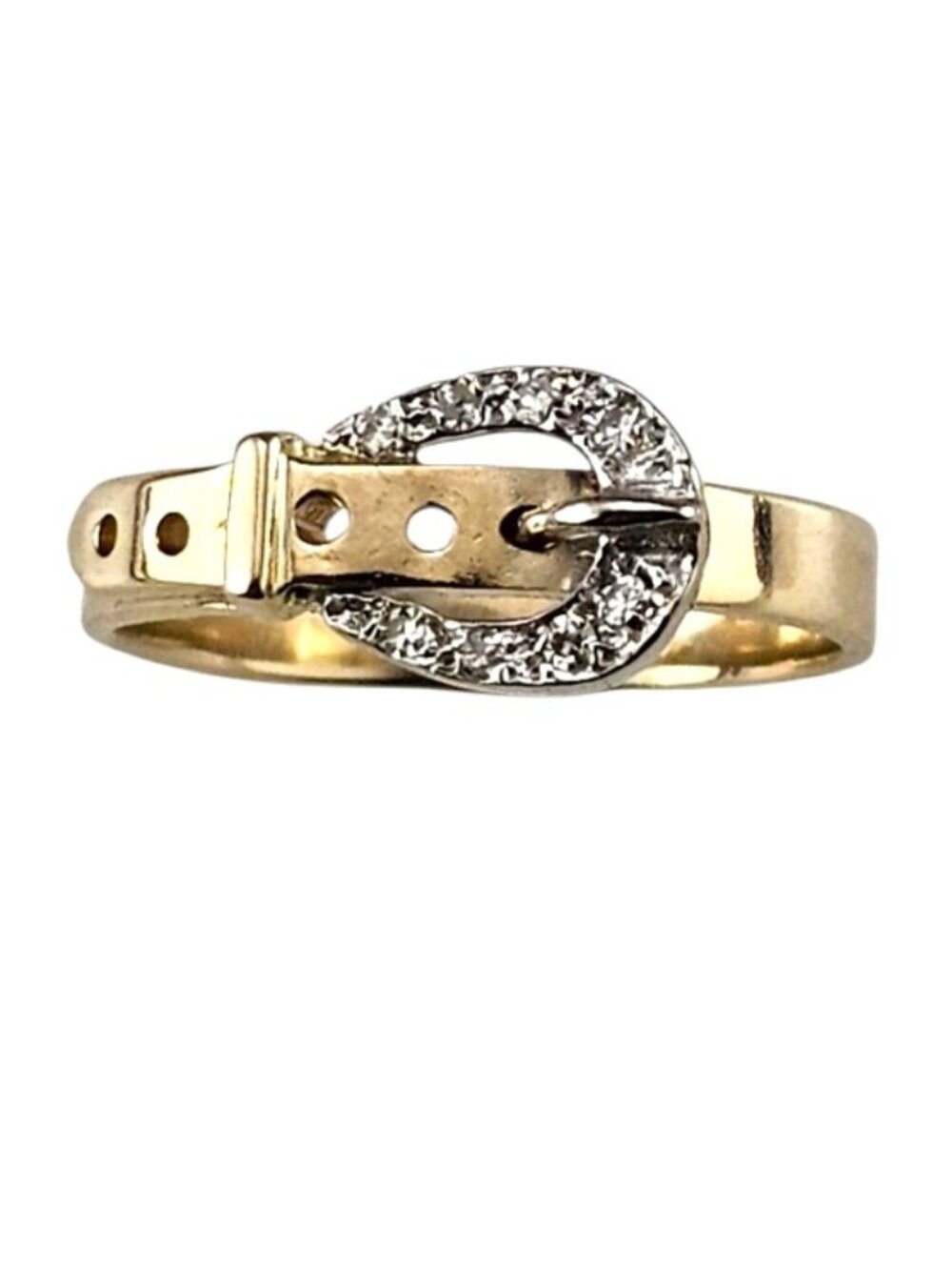 14K Yellow and White Gold Diamond Belt Buckle Ring Size 6.25 #25195